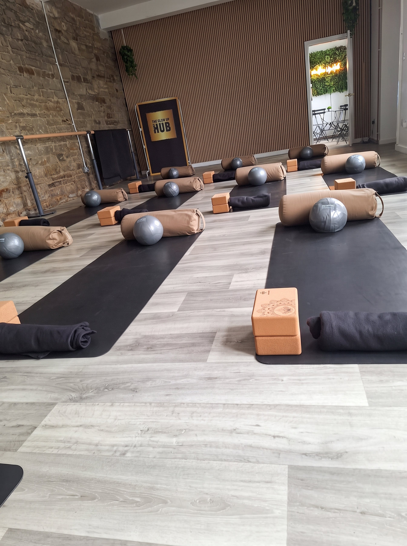 The studio at The Glow Up Hub set up and ready for class in Delph, Saddleworth